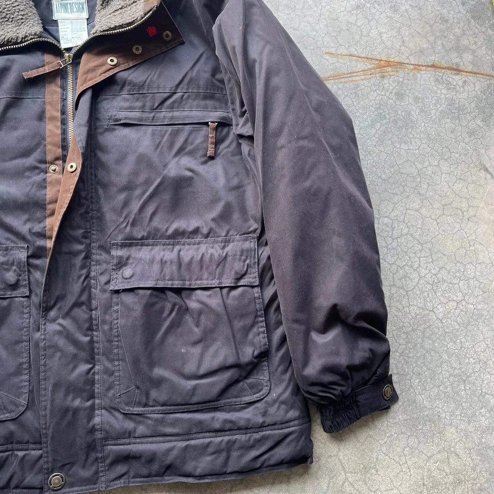 Alpine Design Mens Brown Sherpa Collar Quilted Field Jacket Coat Size L 91588